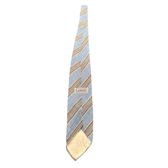 Vintage Lacrosse Woven Striped Tie Blue Brown Beige 3.5” Wide 56” Length Retro - Picture 4 of 10